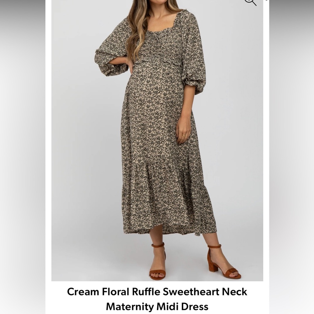 Cream Floral Ruffle Sweetheart Neck
Maternity Midi Dress